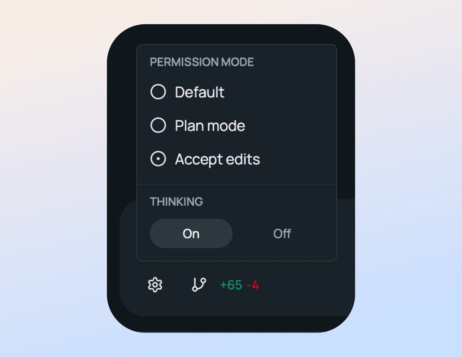 Permission mode and thinking settings in the Vicoa app